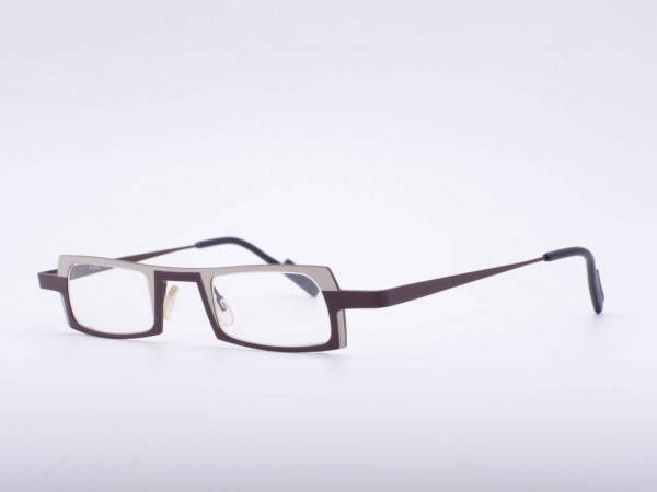 Theo Eyewear slim light rectangular glasses made of titanium in brown and beige Belgium GrauGlasses